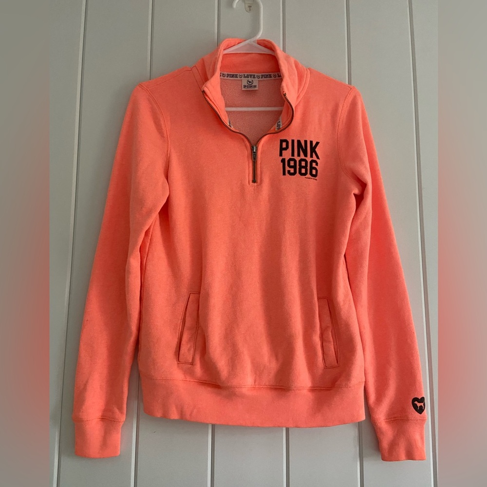 PINK Victoria's Secret Neon Coral 1/4 Zip Pullover